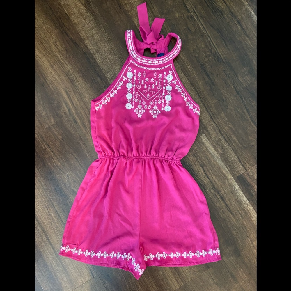 Blue Rain Pink Embroidered Romper